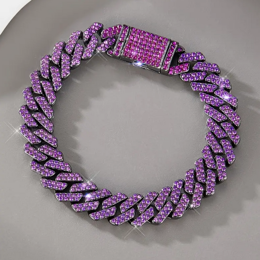 Purple Rhinestone Mens Cuban Link Chain Bracelet