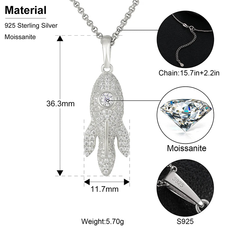 Top Quality 100% 925 Sterling Silver Whale Moissanite Pendant Iced Out Bling Necklace For Women Hip Hop Fine Jewelry Party Gifts