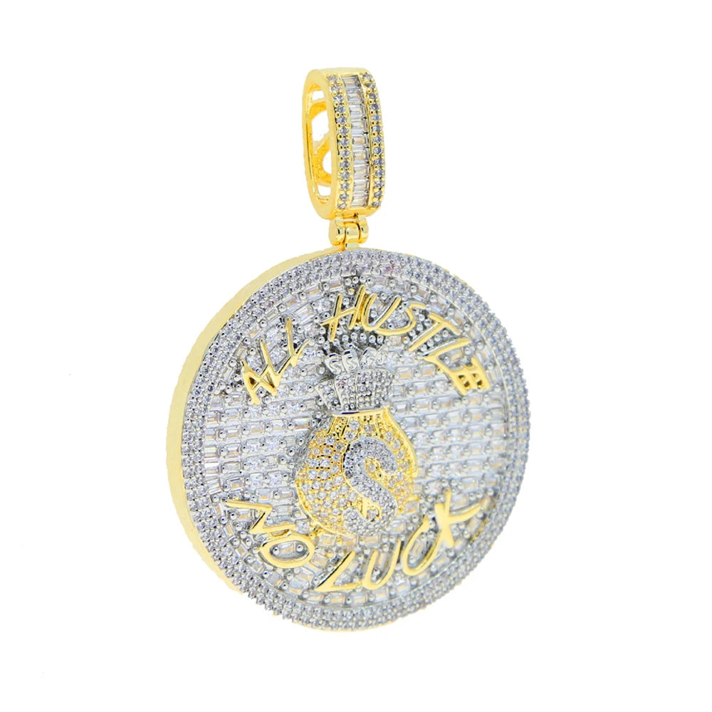 2024 New Iced Out Bling Round Letter Pendant Necklace Gold Color CZ Cubic Zirconia Badge Charm Men Fashion Hip Hop Jewelry