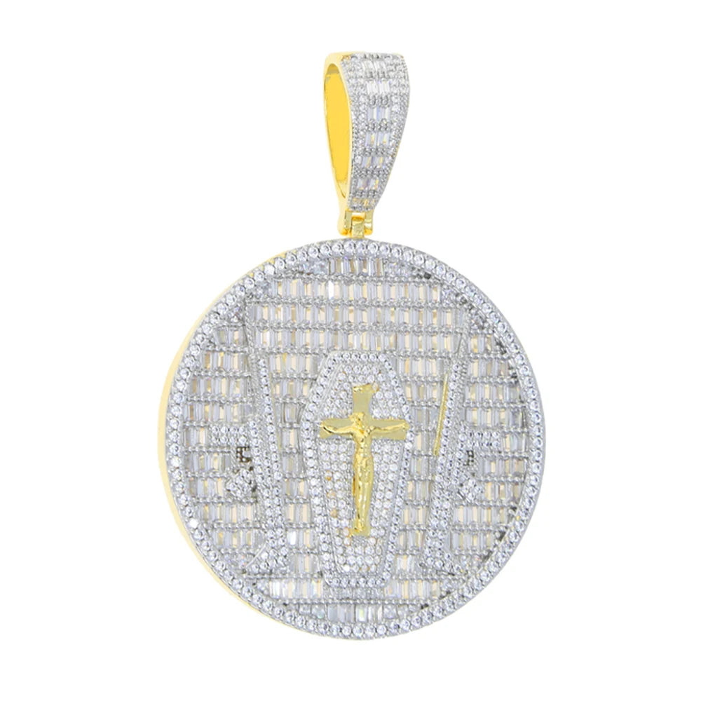 2024 New Iced Out Bling Round Letter Pendant Necklace Gold Color CZ Cubic Zirconia Badge Charm Men Fashion Hip Hop Jewelry