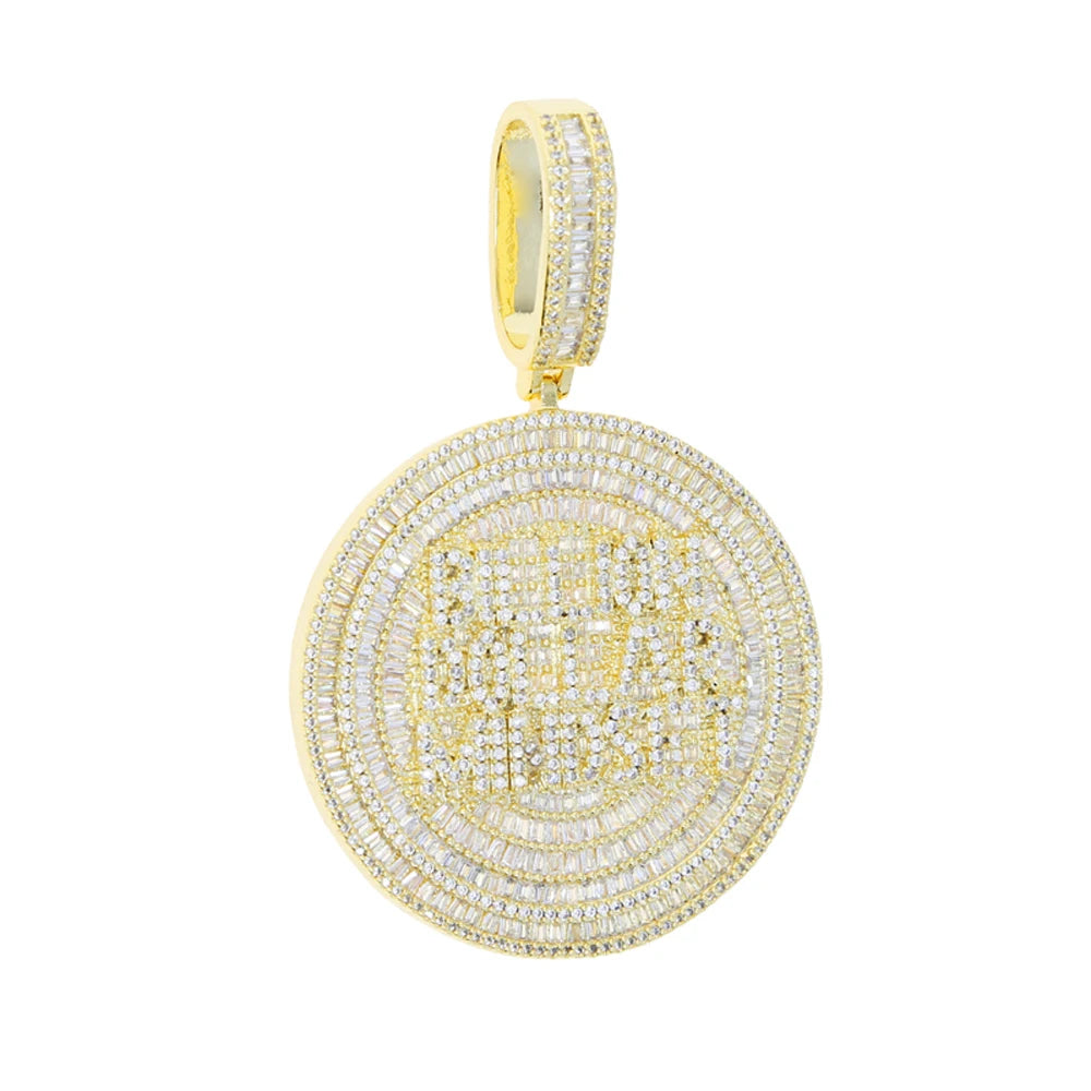 2024 New Iced Out Bling Round Letter Pendant Necklace Gold Color CZ Cubic Zirconia Badge Charm Men Fashion Hip Hop Jewelry