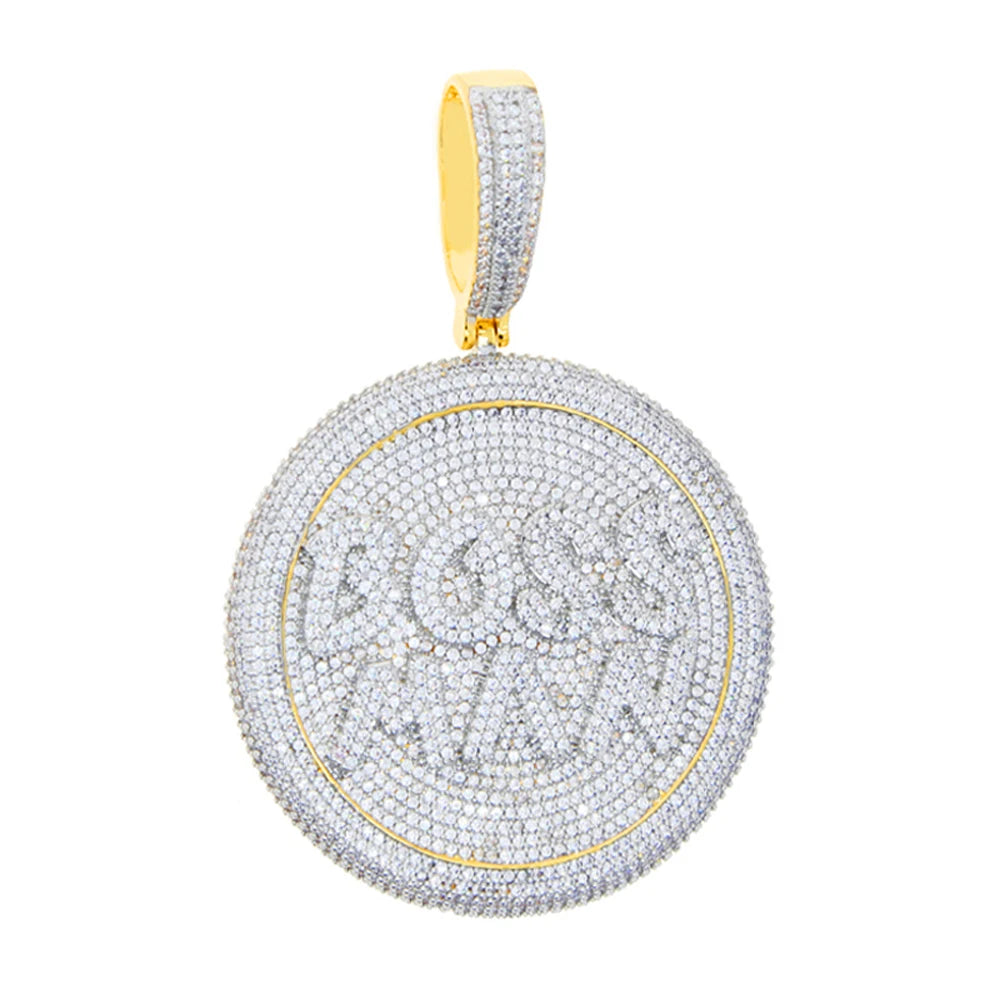 2024 New Iced Out Bling Round Letter Pendant Necklace Gold Color CZ Cubic Zirconia Badge Charm Men Fashion Hip Hop Jewelry