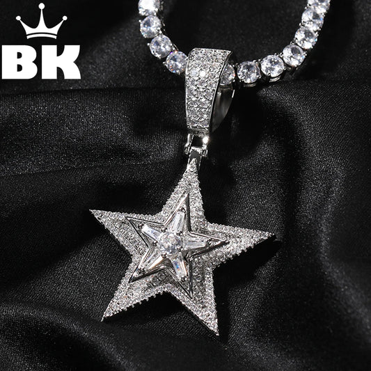 THE BLING KING New Rotating Star Pendant Necklace For Men 5A Cubic Zircon Iced Out Spining Charm Luxury Jewelry Gift Boyfriend