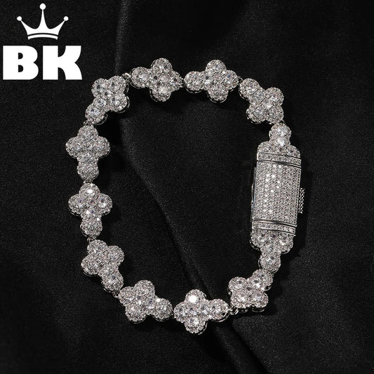 THE BLING KING 11mm Full Cross Charm Chain Bracelet For Men Sparkle Iced Out 5A+ Cubic Zirconia Tennis Link Hip Hop Punk Jewelry