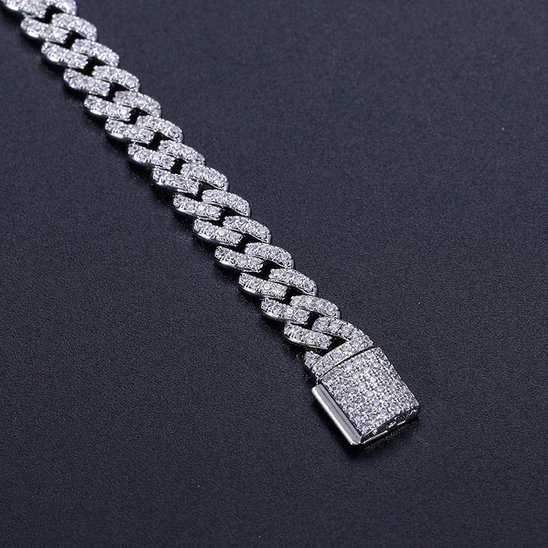 Hip Hop Rock Solid 925 Sterling Silver Created Moissanite Diamonds Cuban Bracelets For Men Women Fine Jewelry Drop shipping 6MM