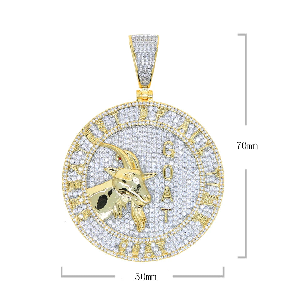 2024 New Iced Out Bling Round Letter Pendant Necklace Gold Color CZ Cubic Zirconia Badge Charm Men Fashion Hip Hop Jewelry