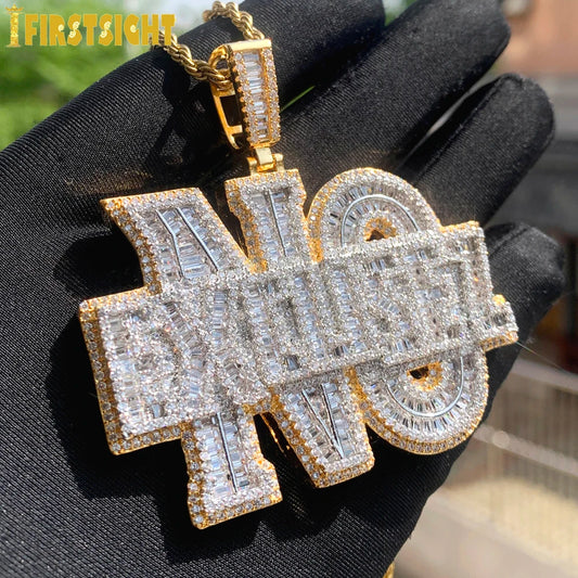 New Letters No Excuse Pendant Necklace Gold Color Iced Out Bling 5A Zircon CZ Charm Men's Women Hip Hop Jewelry