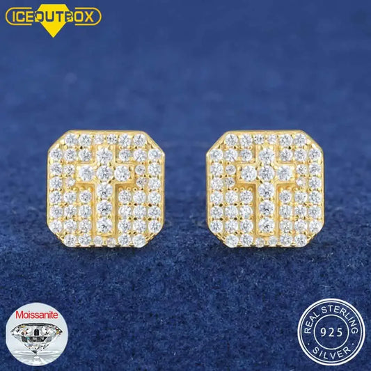 Square Cross D Color Certified Moissanite Stud Earrings Lab Created Diamond 925 Sterling Silver Gold Plated Wedding Jewelry 2025