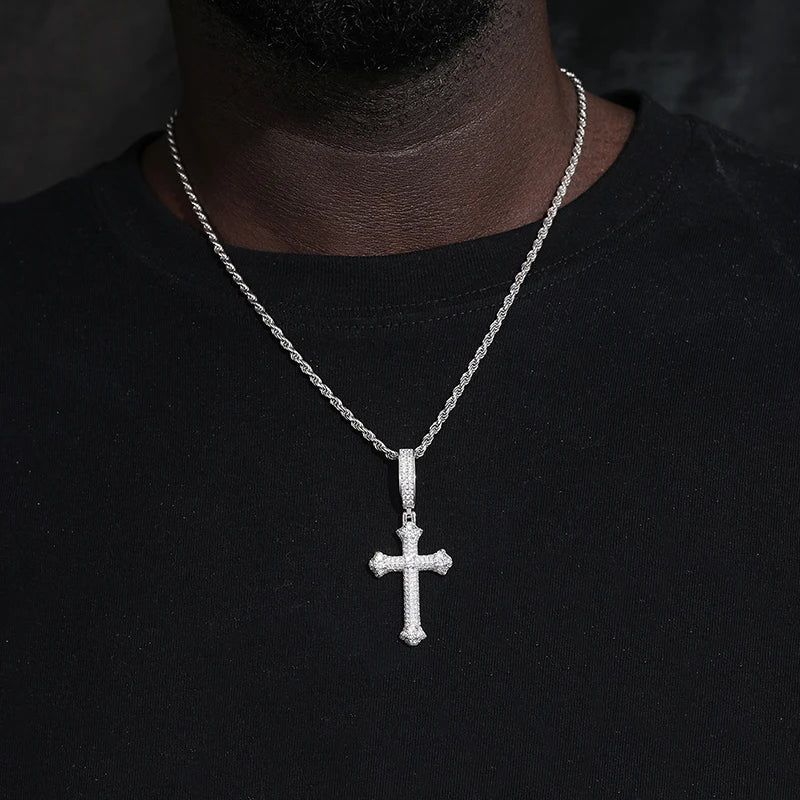 TUHE Unisex S925 Cross Pendant Necklace Iced Out Moissanite Gold Silver Color Charm For Men Hip Hop Fine Jewelry