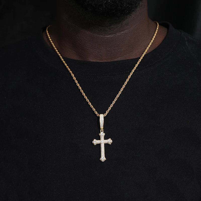 TUHE Unisex S925 Cross Pendant Necklace Iced Out Moissanite Gold Silver Color Charm For Men Hip Hop Fine Jewelry