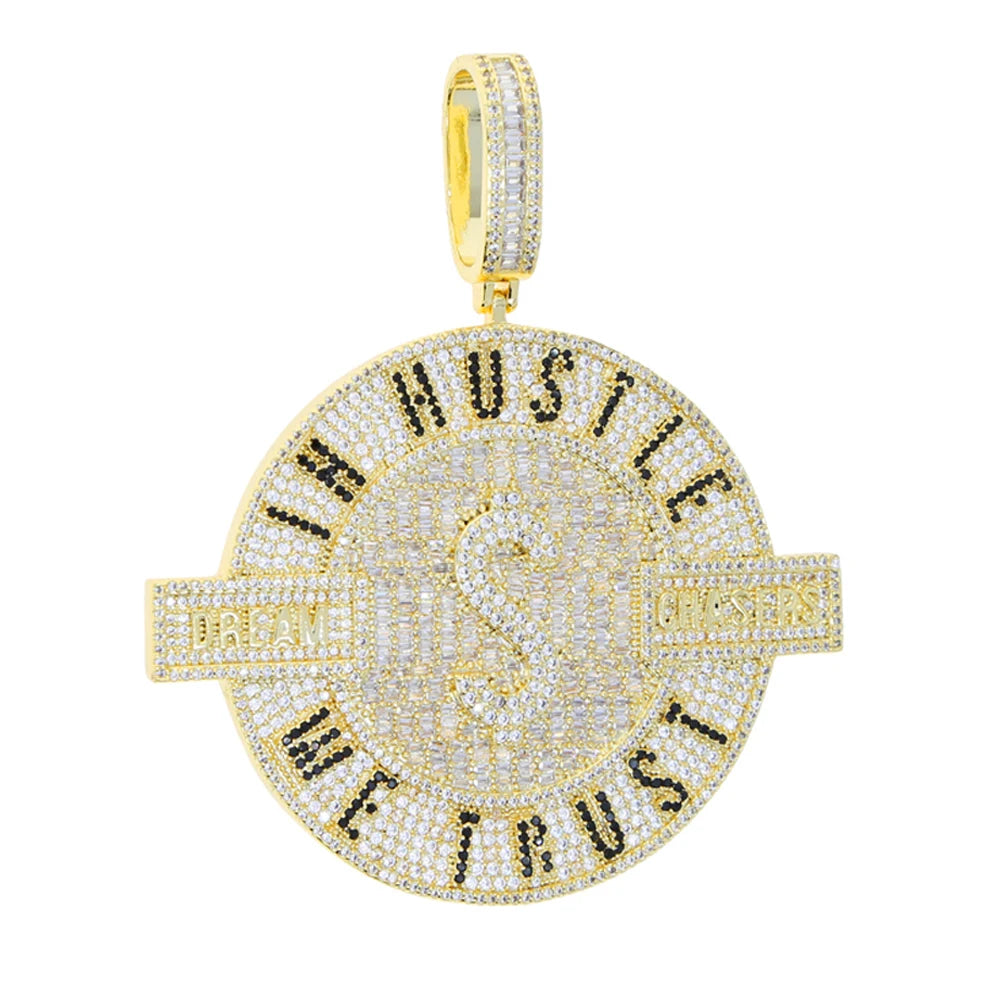 2024 New Iced Out Bling Round Letter Pendant Necklace Gold Color CZ Cubic Zirconia Badge Charm Men Fashion Hip Hop Jewelry