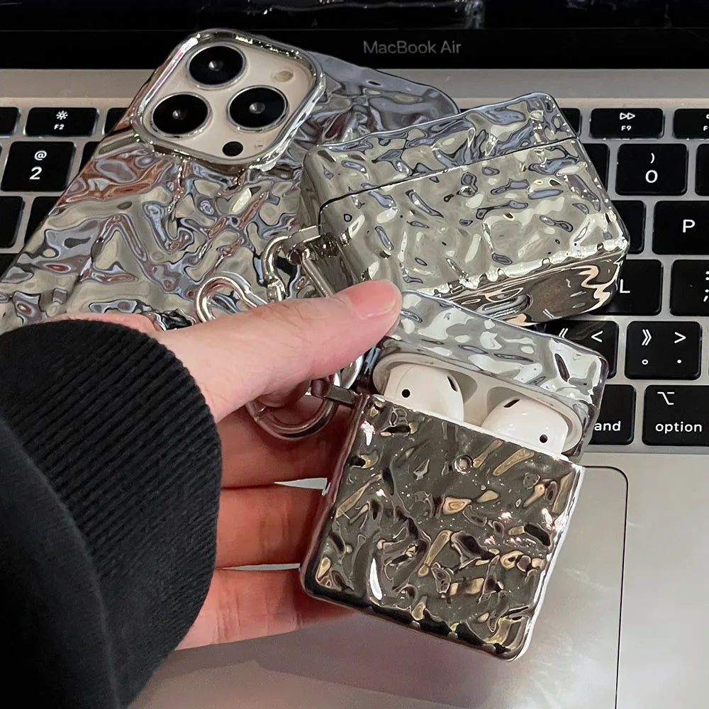 Tinfoil Silver Wrinkle Crease Case for AirPods 3 Pro 2 Earphone Case for Apple AirPod 1/2/3/4 Soft Plating Protective Cover Box