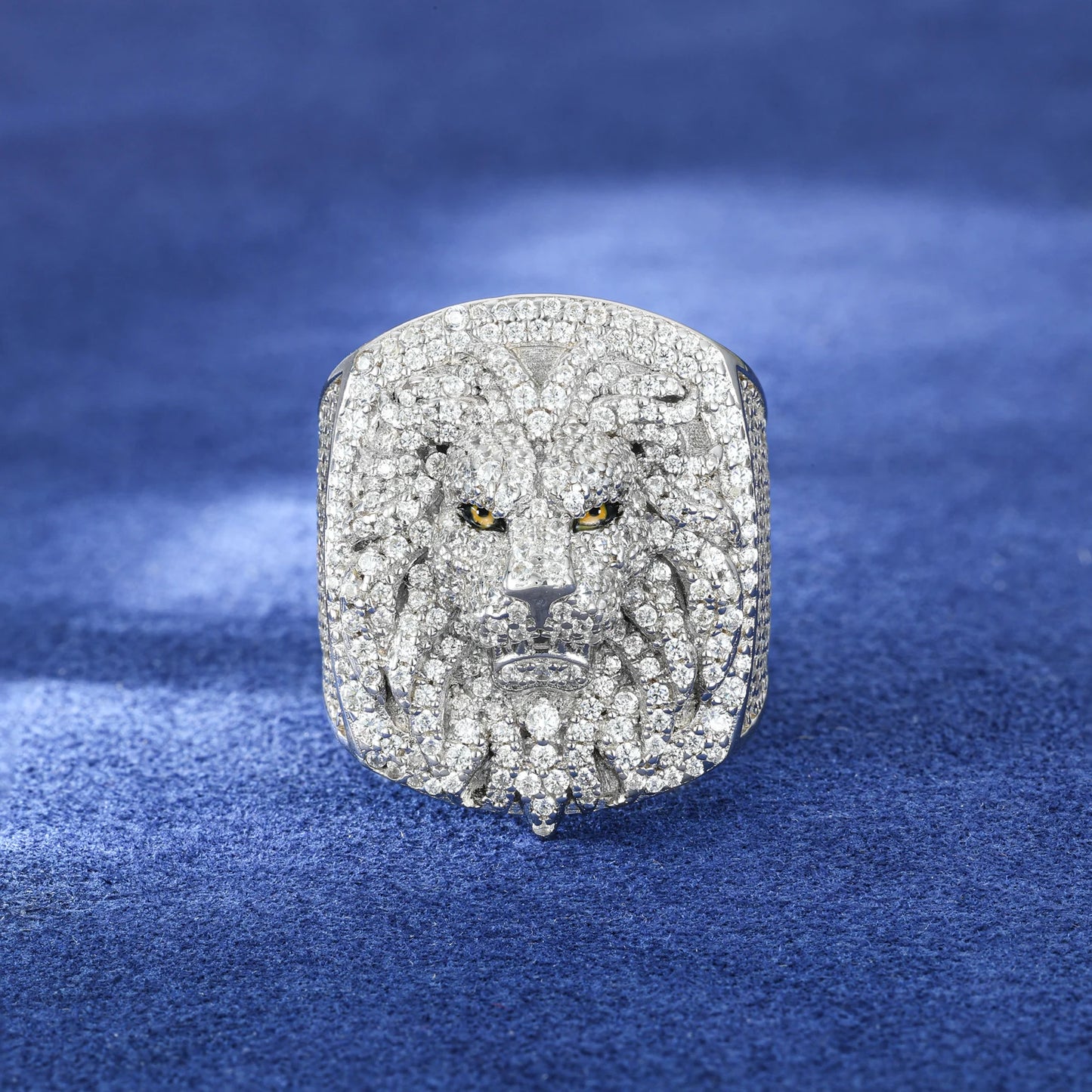 Luxury S925 D VVS Moissanite Lion Head Men's Ring Iced Out Prong Setting Bling Punk Hip Hop Rock Street Party Jewelry Christmas