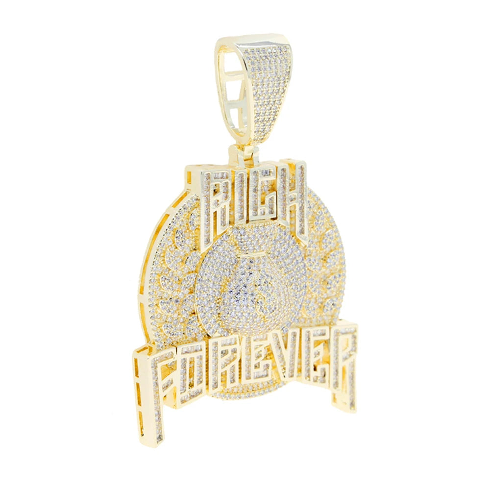 2024 New Iced Out Bling Round Letter Pendant Necklace Gold Color CZ Cubic Zirconia Badge Charm Men Fashion Hip Hop Jewelry