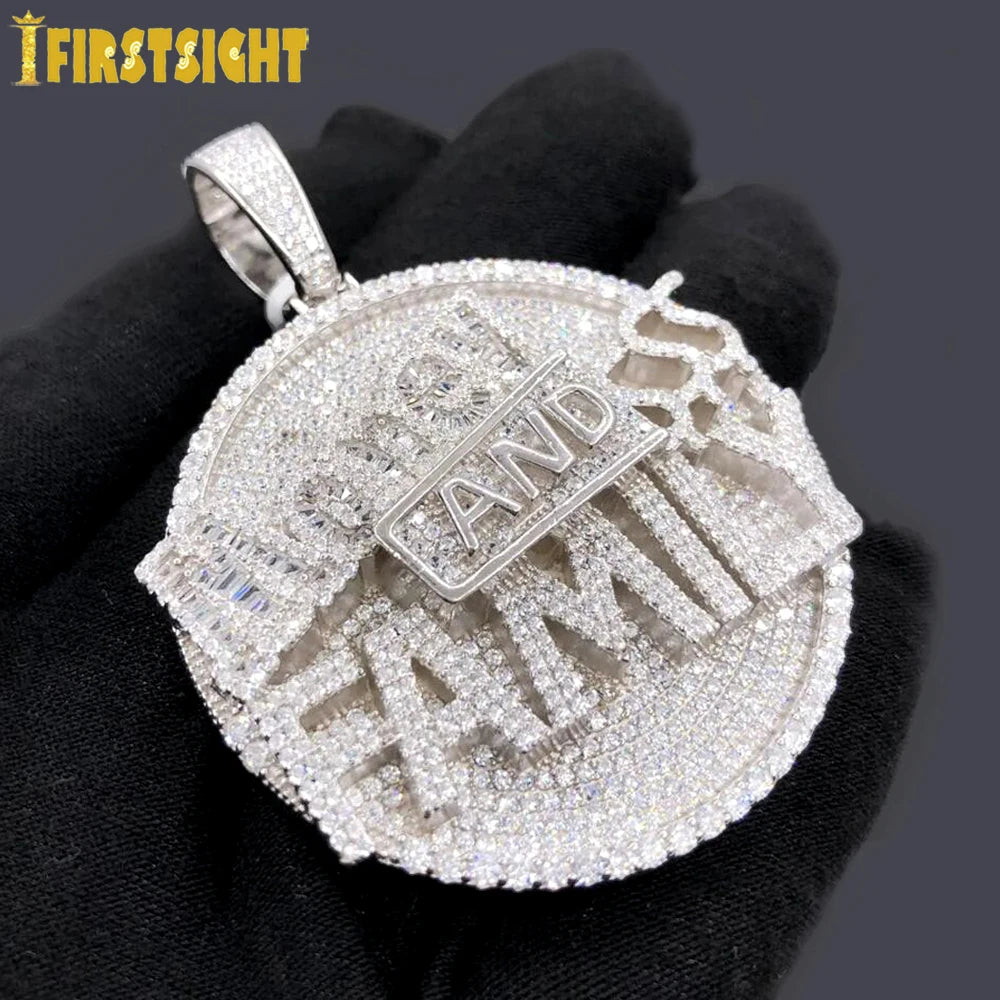 2024 New Iced Out Bling Round Letter Pendant Necklace Gold Color CZ Cubic Zirconia Badge Charm Men Fashion Hip Hop Jewelry