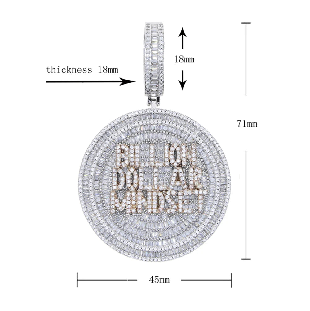 2024 New Iced Out Bling Round Letter Pendant Necklace Gold Color CZ Cubic Zirconia Badge Charm Men Fashion Hip Hop Jewelry