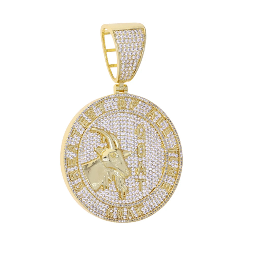 2024 New Iced Out Bling Round Letter Pendant Necklace Gold Color CZ Cubic Zirconia Badge Charm Men Fashion Hip Hop Jewelry