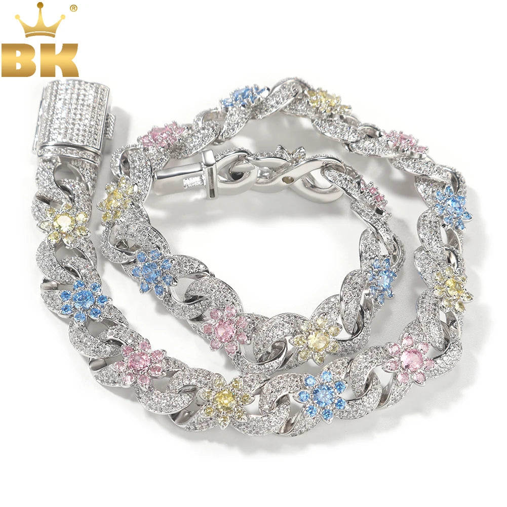 THE BLING KING Sun Flower CZ Infinity Chain Necklace Full Iced Out Cubic Zirconia Cuban Bracelet HipHop Jewelry