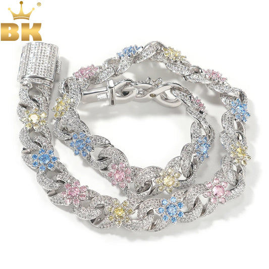 THE BLING KING Sun Flower CZ Infinity Chain Necklace Full Iced Out Cubic Zirconia Cuban Bracelet HipHop Jewelry