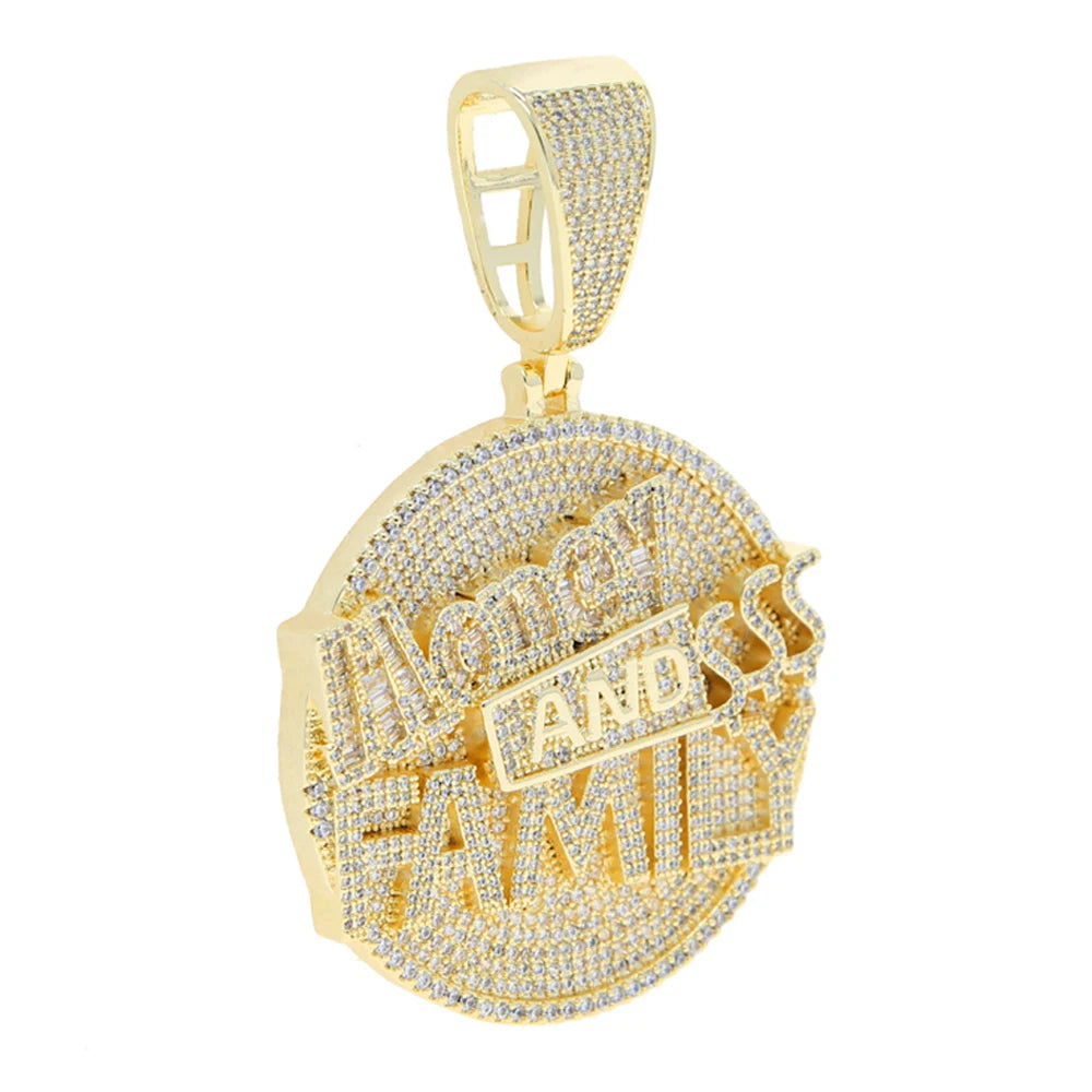 2024 New Iced Out Bling Round Letter Pendant Necklace Gold Color CZ Cubic Zirconia Badge Charm Men Fashion Hip Hop Jewelry