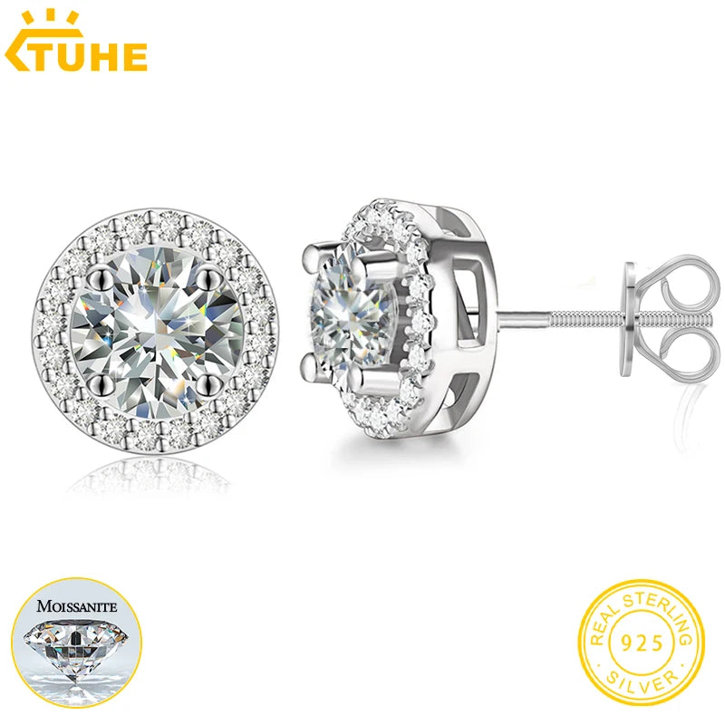 TUHE Unisex VVS1 Moissanite Women Earrings 925 Silver Fine Jewelry Earings 3MM/4MM/5MM Silver 925 Fashion Earrings Women Gift