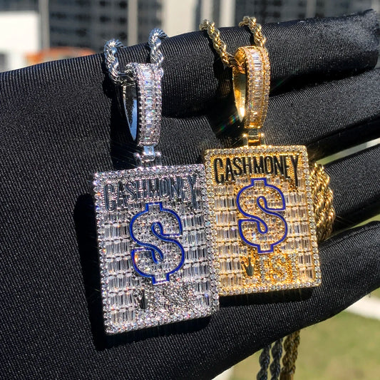 2024 New Cash Money Pendant Necklace Gold Color Iced Out Bling CZ Cubic Zirconia Dollar Sign Charm Men Hip Hop Jewelry