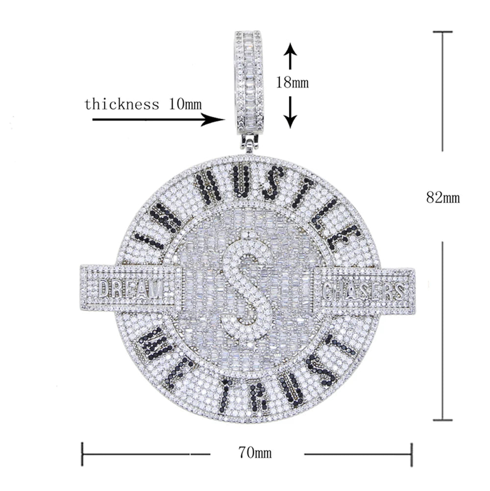 2024 New Iced Out Bling Round Letter Pendant Necklace Gold Color CZ Cubic Zirconia Badge Charm Men Fashion Hip Hop Jewelry