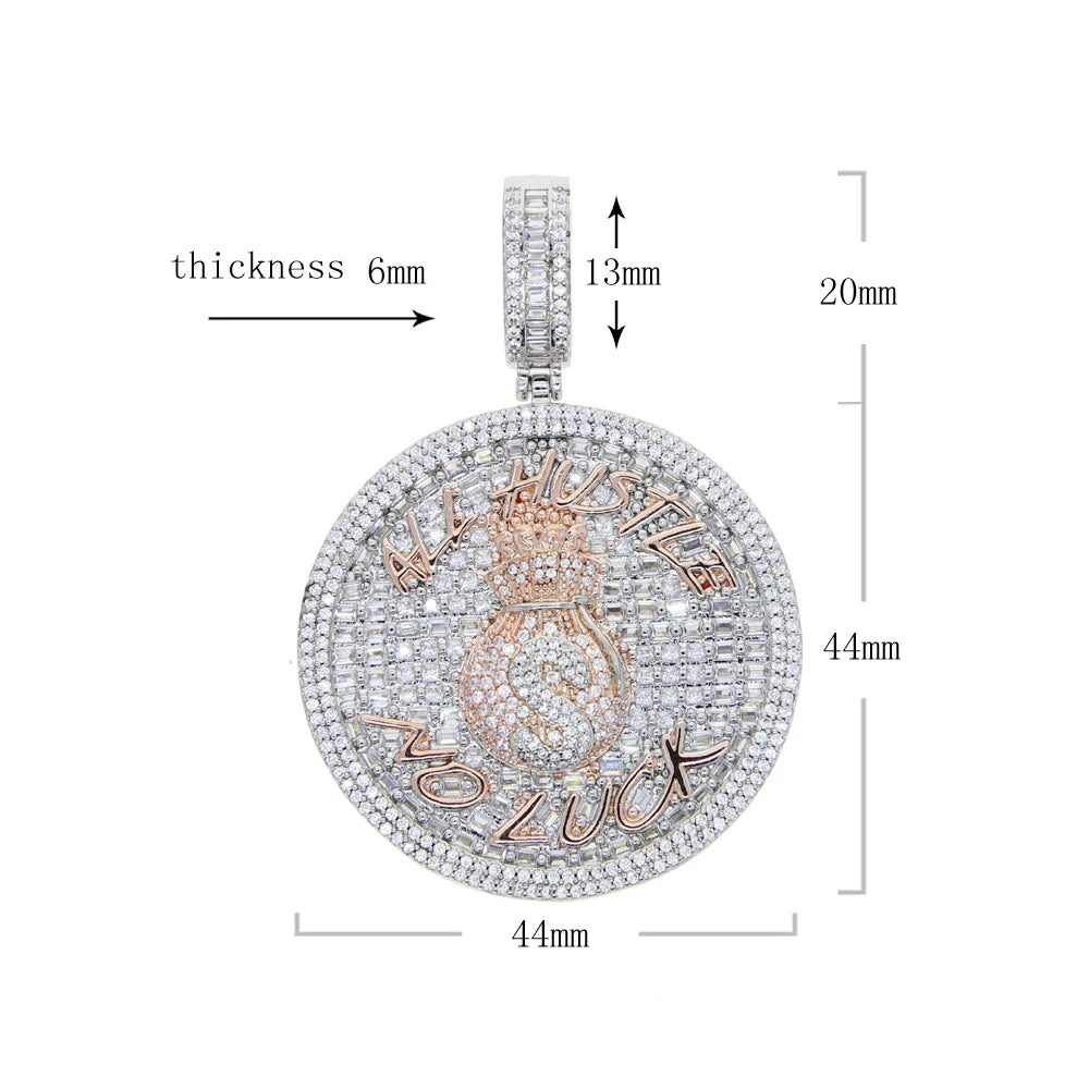 2024 New Iced Out Bling Round Letter Pendant Necklace Gold Color CZ Cubic Zirconia Badge Charm Men Fashion Hip Hop Jewelry