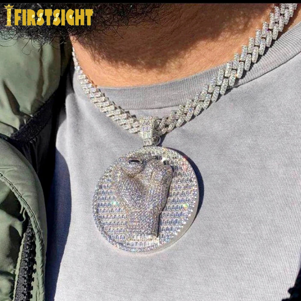 2024 New Iced Out Bling Round Letter Pendant Necklace Gold Color CZ Cubic Zirconia Badge Charm Men Fashion Hip Hop Jewelry