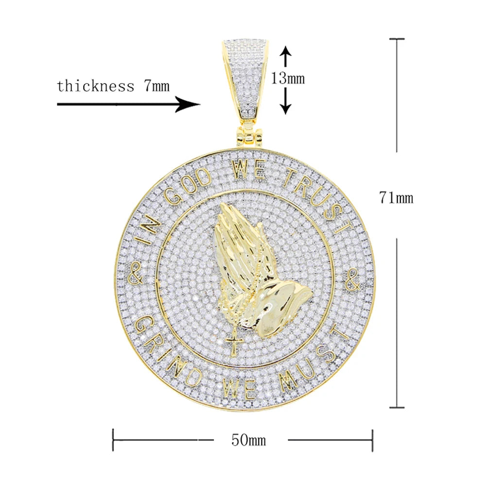 2024 New Iced Out Bling Round Letter Pendant Necklace Gold Color CZ Cubic Zirconia Badge Charm Men Fashion Hip Hop Jewelry