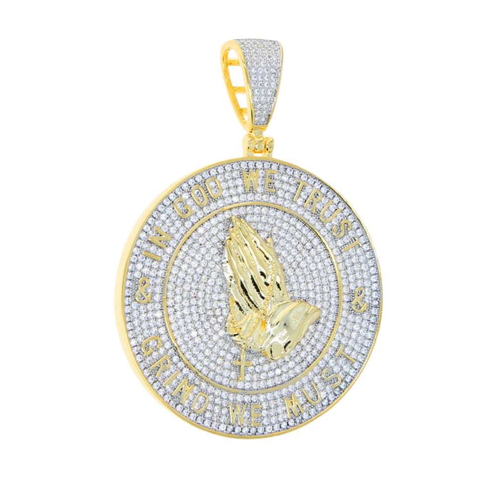 2024 New Iced Out Bling Round Letter Pendant Necklace Gold Color CZ Cubic Zirconia Badge Charm Men Fashion Hip Hop Jewelry