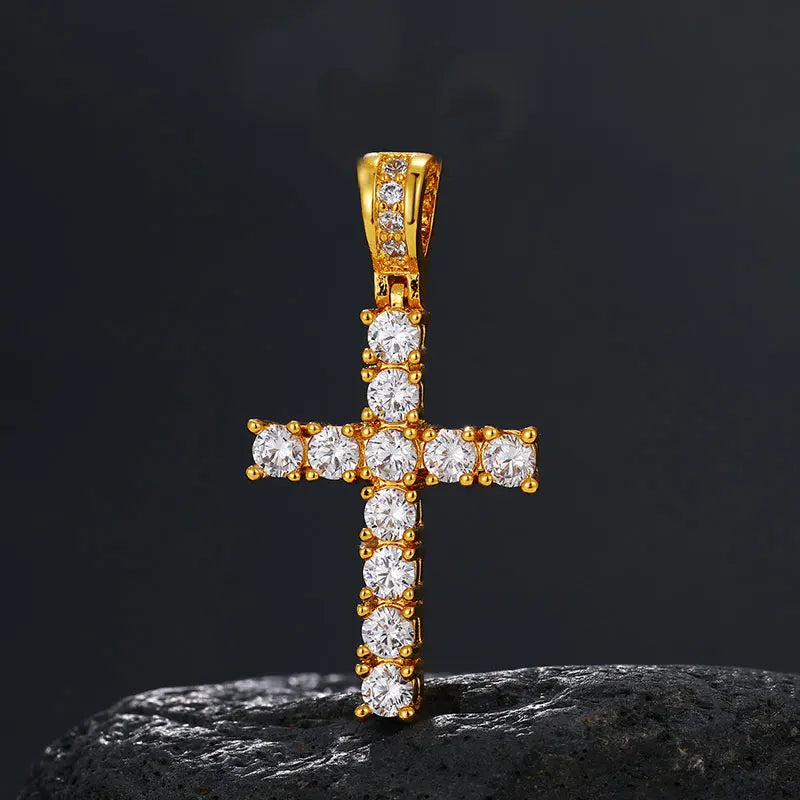 TUHE Unisex S925 Cross Pendant Necklace Iced Out Moissanite Gold Silver Color Charm For Men Hip Hop Fine Jewelry