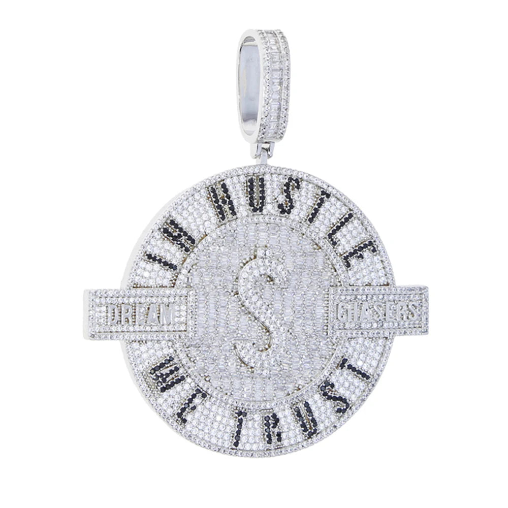 2024 New Iced Out Bling Round Letter Pendant Necklace Gold Color CZ Cubic Zirconia Badge Charm Men Fashion Hip Hop Jewelry