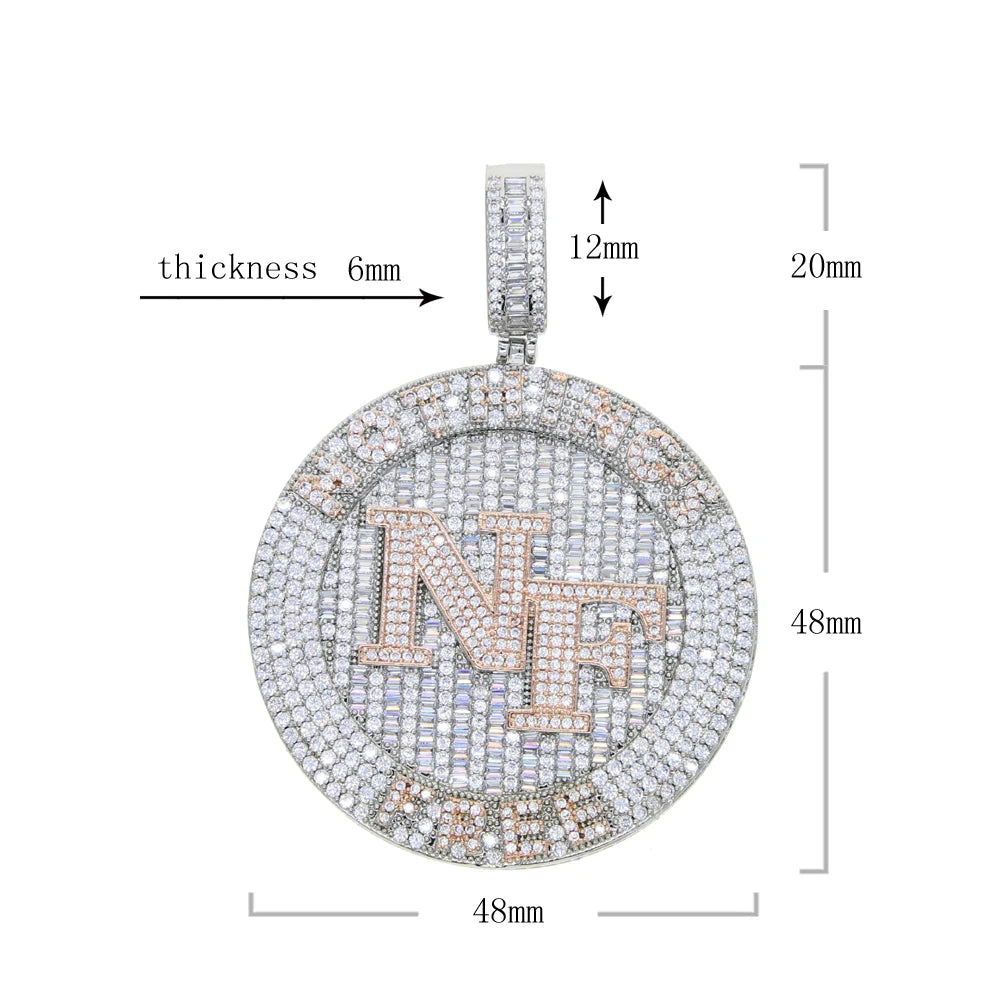 2024 New Iced Out Bling Round Letter Pendant Necklace Gold Color CZ Cubic Zirconia Badge Charm Men Fashion Hip Hop Jewelry