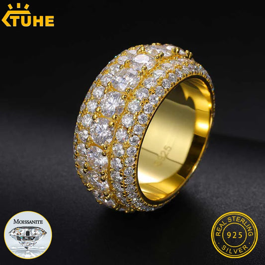 TUHE High Quality Unisex VVS1 Moissanite Rings Silver 925 Luxury Moissanite Men Hip Hop Jewelry