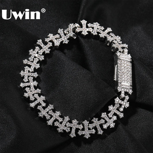 UWIN Iced Cross Chain Bracelets for Men Cubic Zirconia Cross Chain Anklets with Spring Clasp Fashion Jewelry for Gift